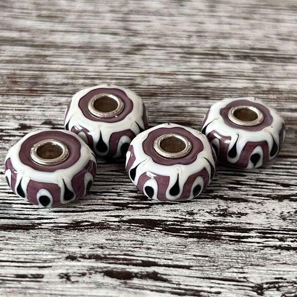 TROLLBEADS Purple White Black Teeth Unique LAA 925S NEW! Opaque, $ per Bead - Picture 2 of 4